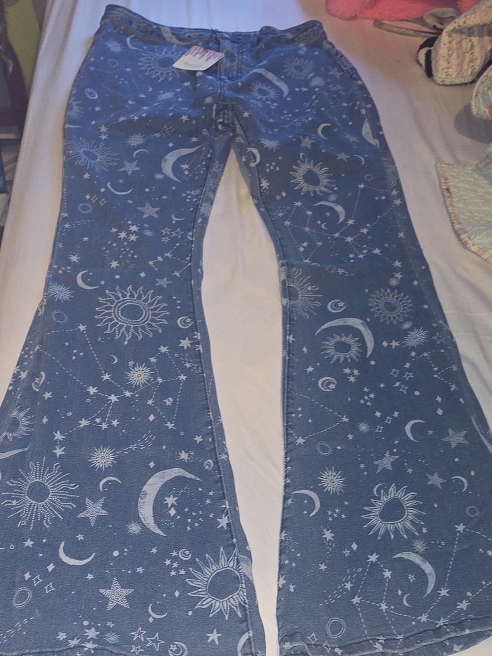 NWT-Wisteria Lane Women's Blue Celestial High Rise Flared Stretch Jeans Size L
